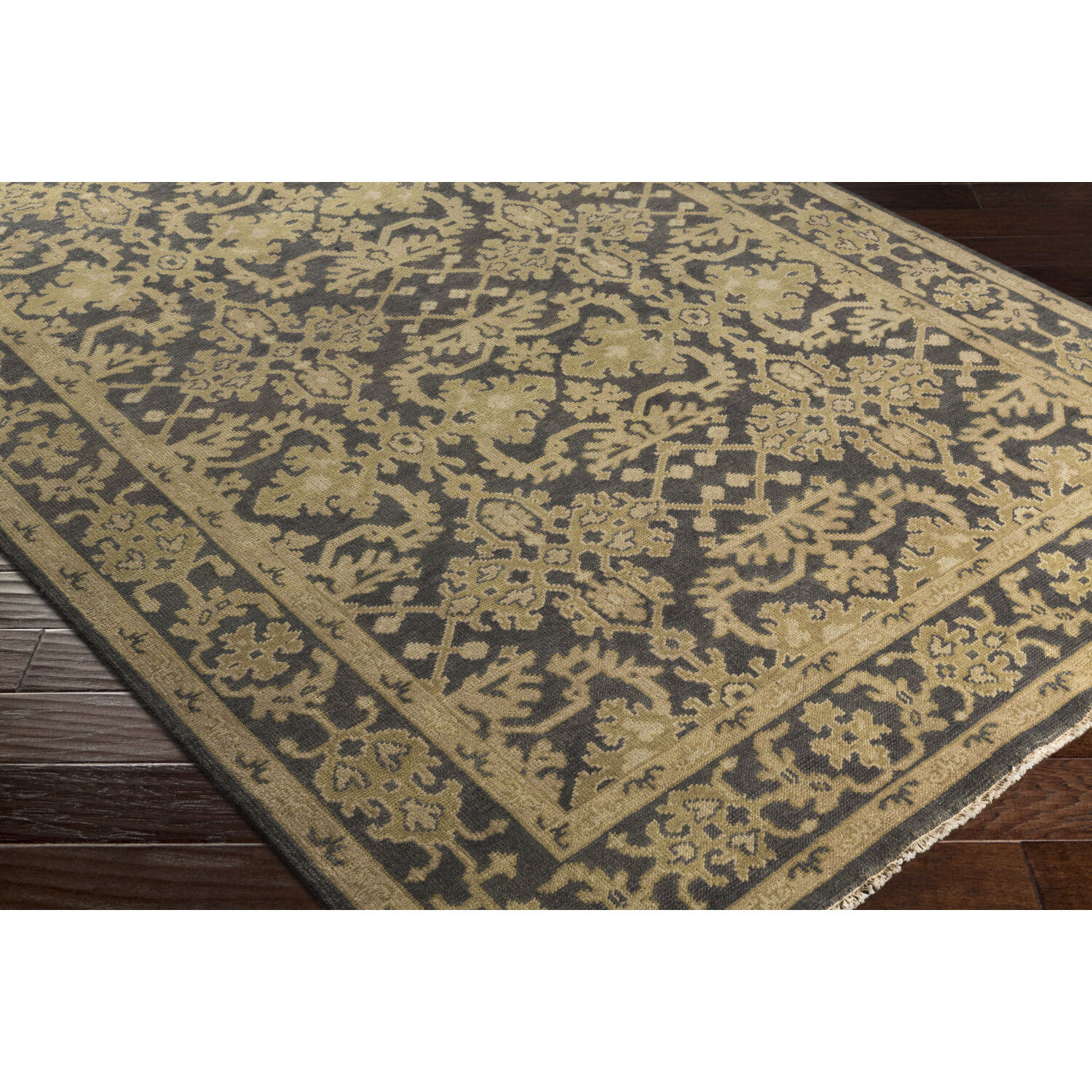 Castle 36 X 24 inch Dark Brown / Taupe / Beige / Dusty Sage Handmade Rug
