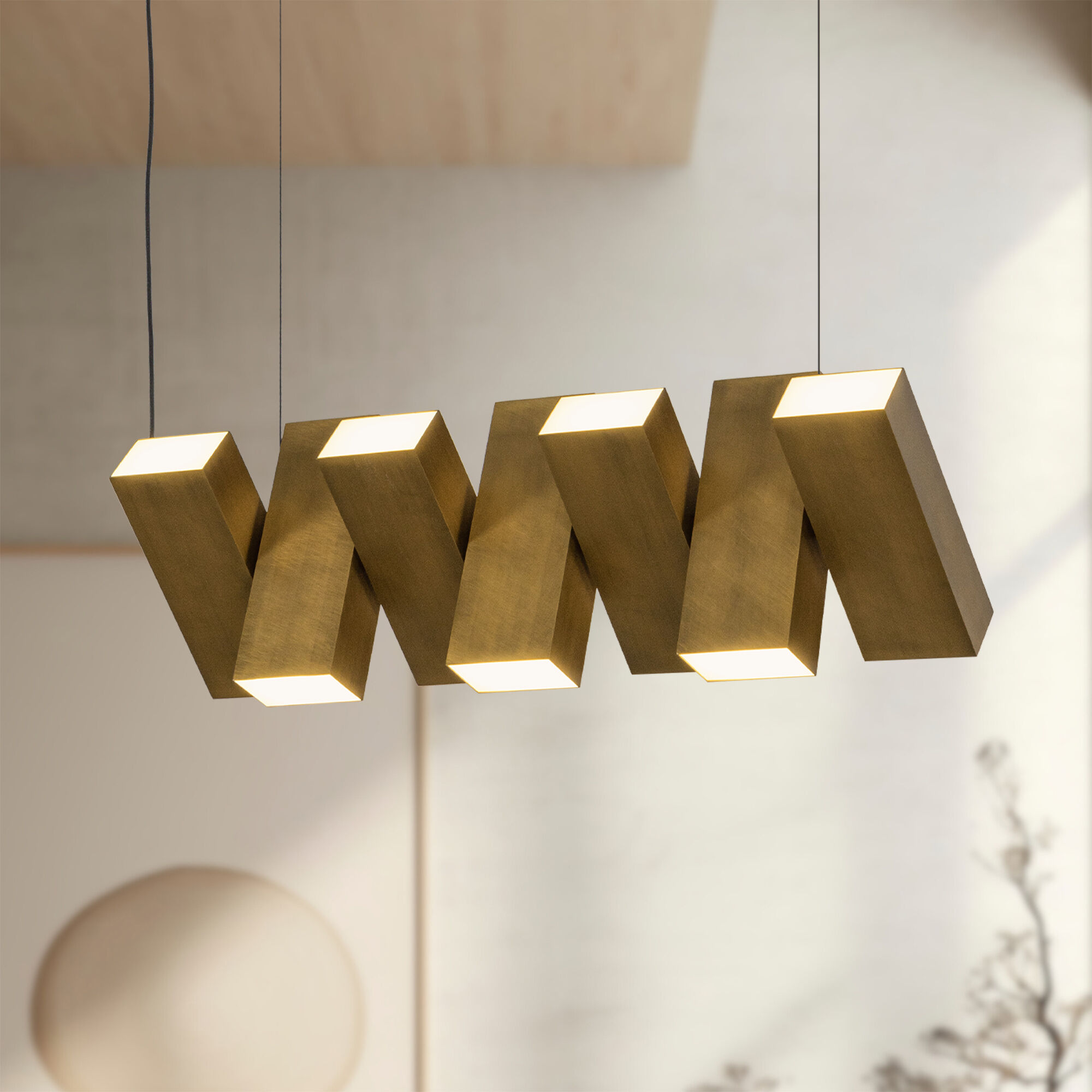Domino Linear Pendant Ceiling Light in Vintage Brass