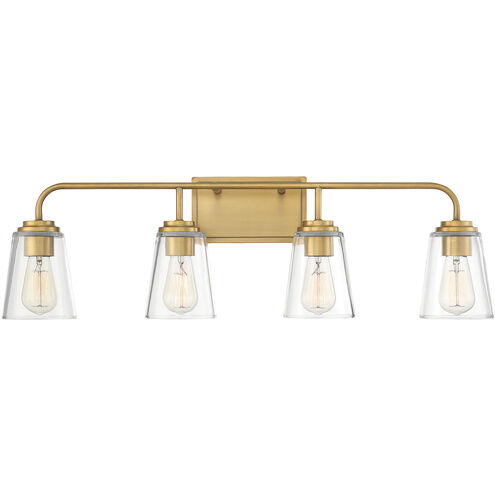 Transitional 4 Light 32 inch Natural Brass Bathroom Vanity Light Wall Light