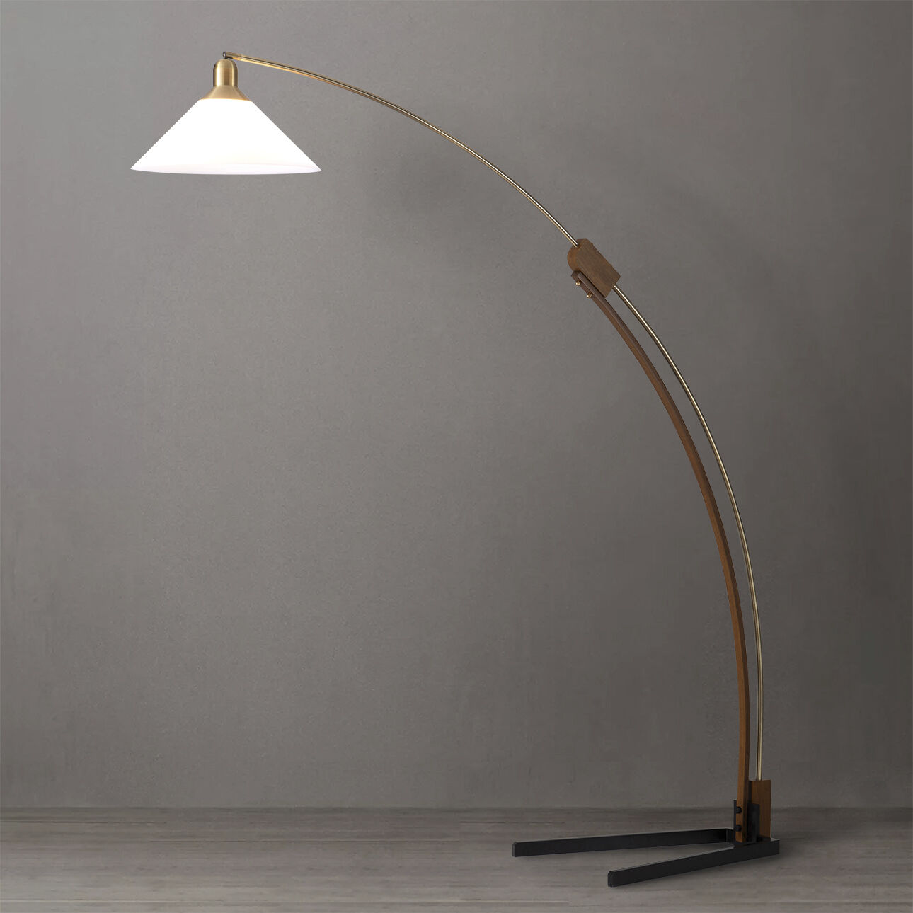 Melmar 80 inch 100.00 watt Walnut and Weathered Brass with Black Arc Floor Lamp Portable Light