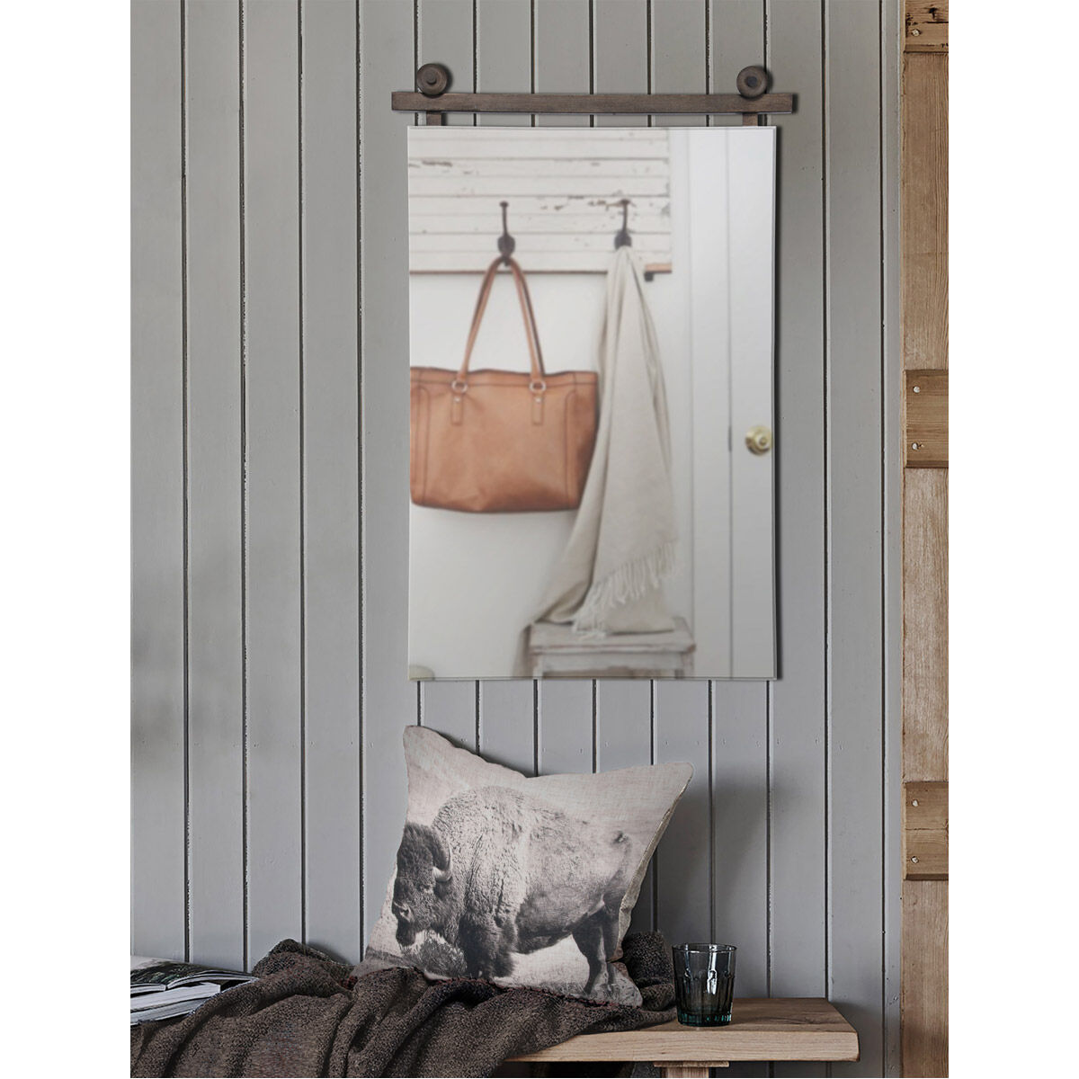 Sersha 40 X 26 inch Graphite Bronze Painted Wall Mirror, Medium Rectangular