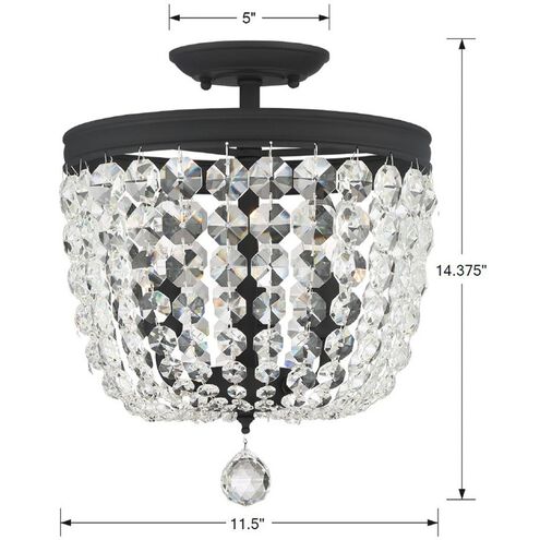 Archer 3 Light 11.5 inch Black Forged Semi Flush Ceiling Light in Clear Spectra
