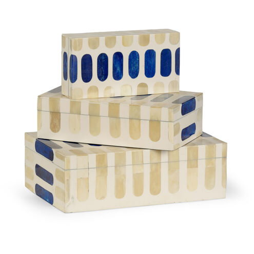 Wildwood 12 inch Inlaid/White/Beige/Blue Boxes, Set of 3