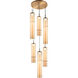 Bambu 6 Light 13.38 inch Aged Gold Brass and Amber Glass Pendant Ceiling Light