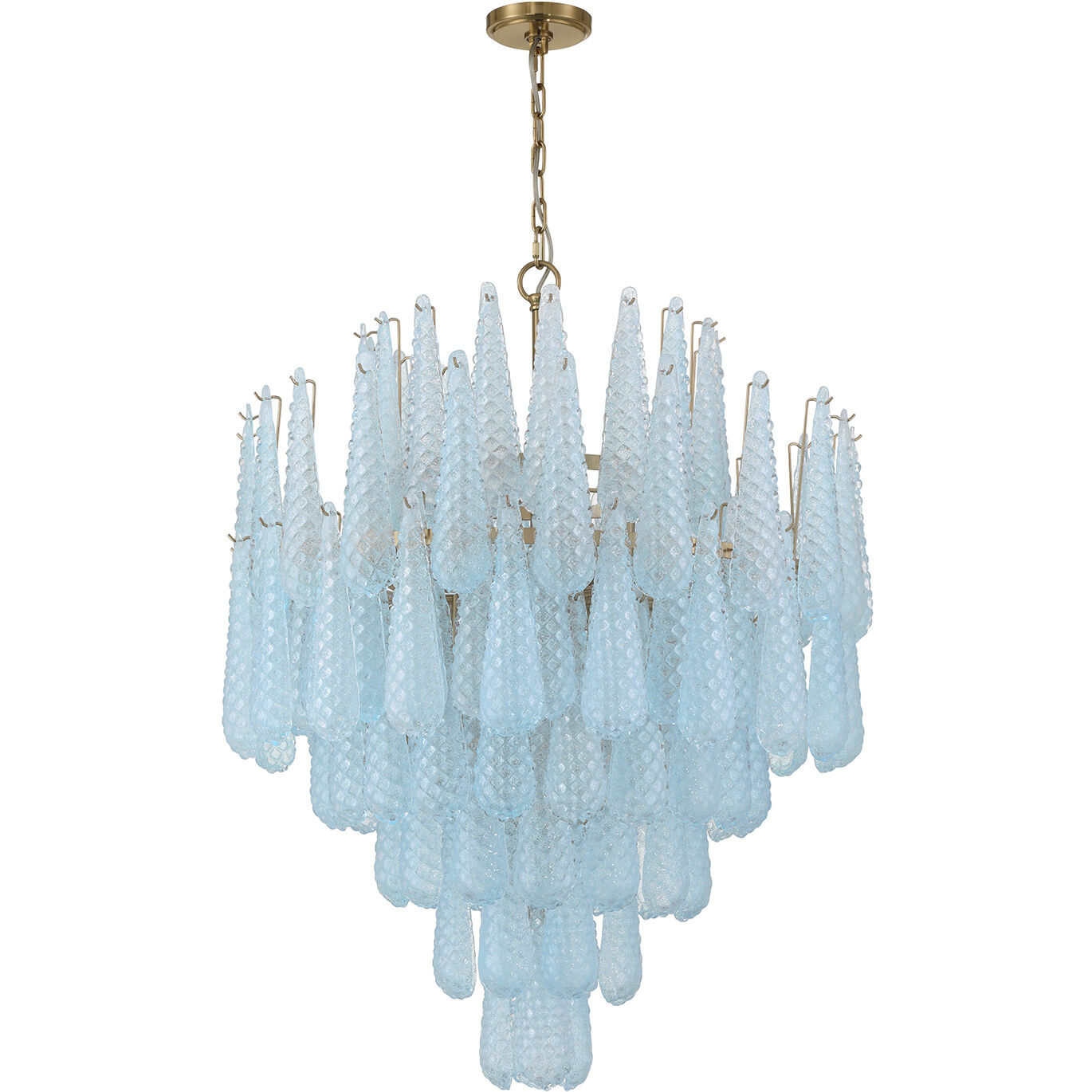 Ollie 21 Light 33.25 inch Aged Brass Chandelier Ceiling Light in Sand Glass Blue