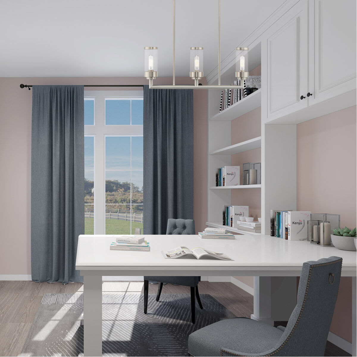 Hillcrest 3 Light 28 inch Brushed Nickel Linear Chandelier Ceiling Light