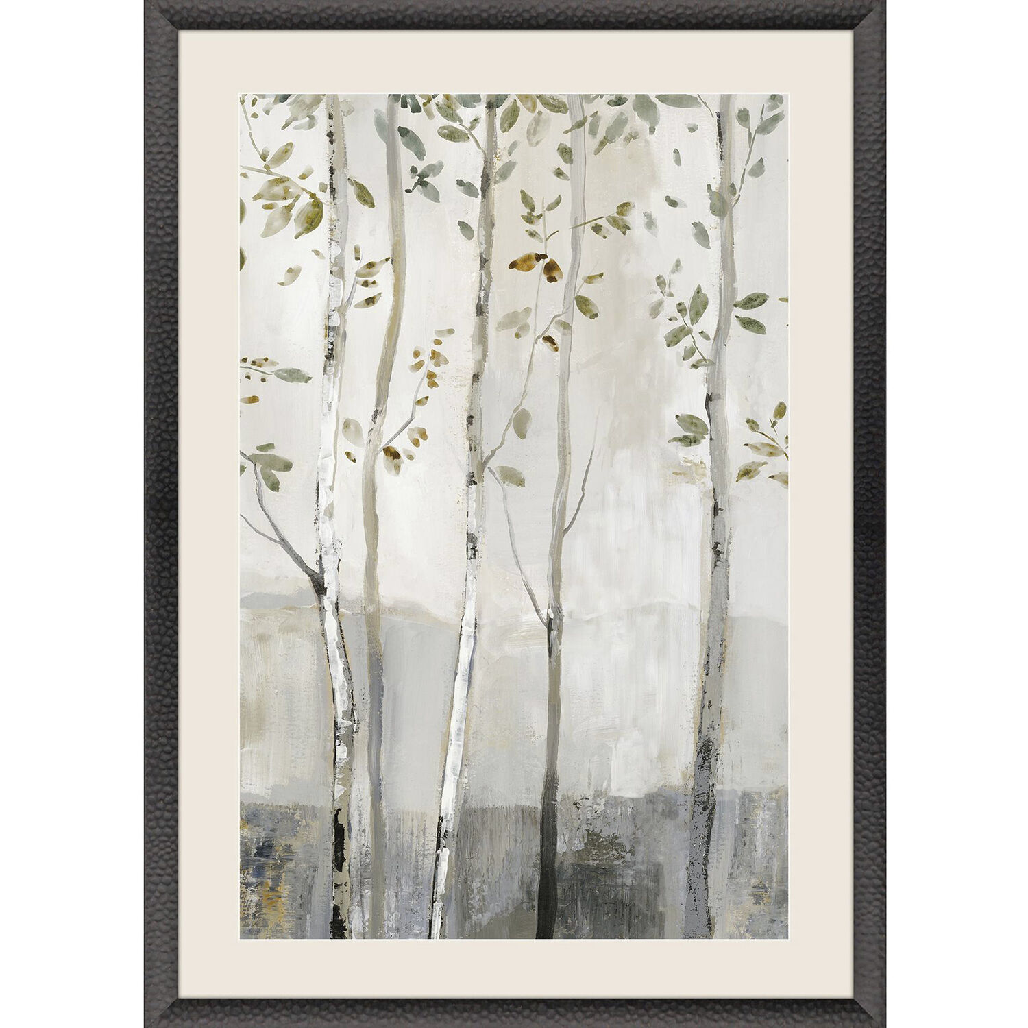 Blue Birch Serenade Gray and Green and Neutral and White Framed Art