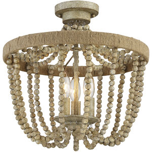 Bohemian 3 Light 15 inch Natural Wood with Rope Semi-Flush Ceiling Light