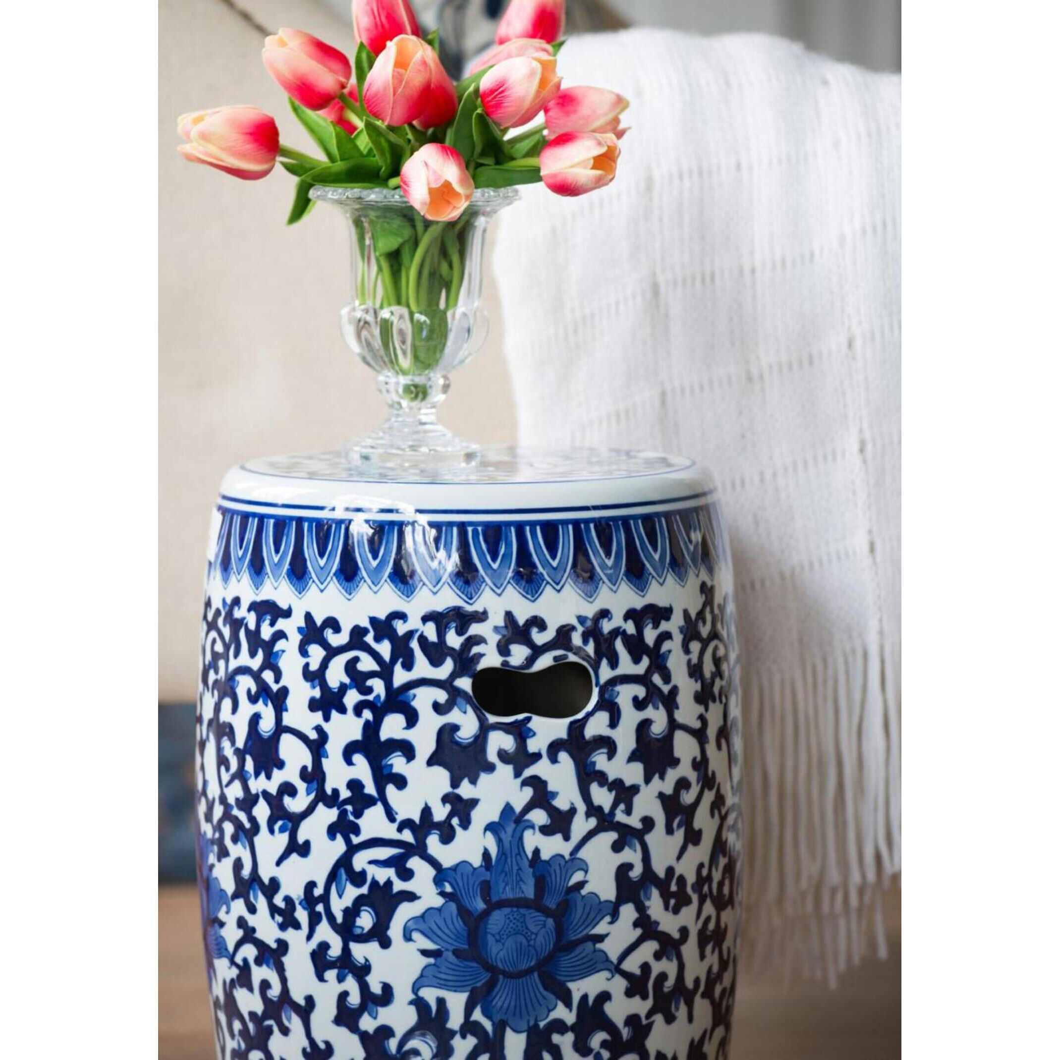 Garden 15.9 inch Blue and White Stool