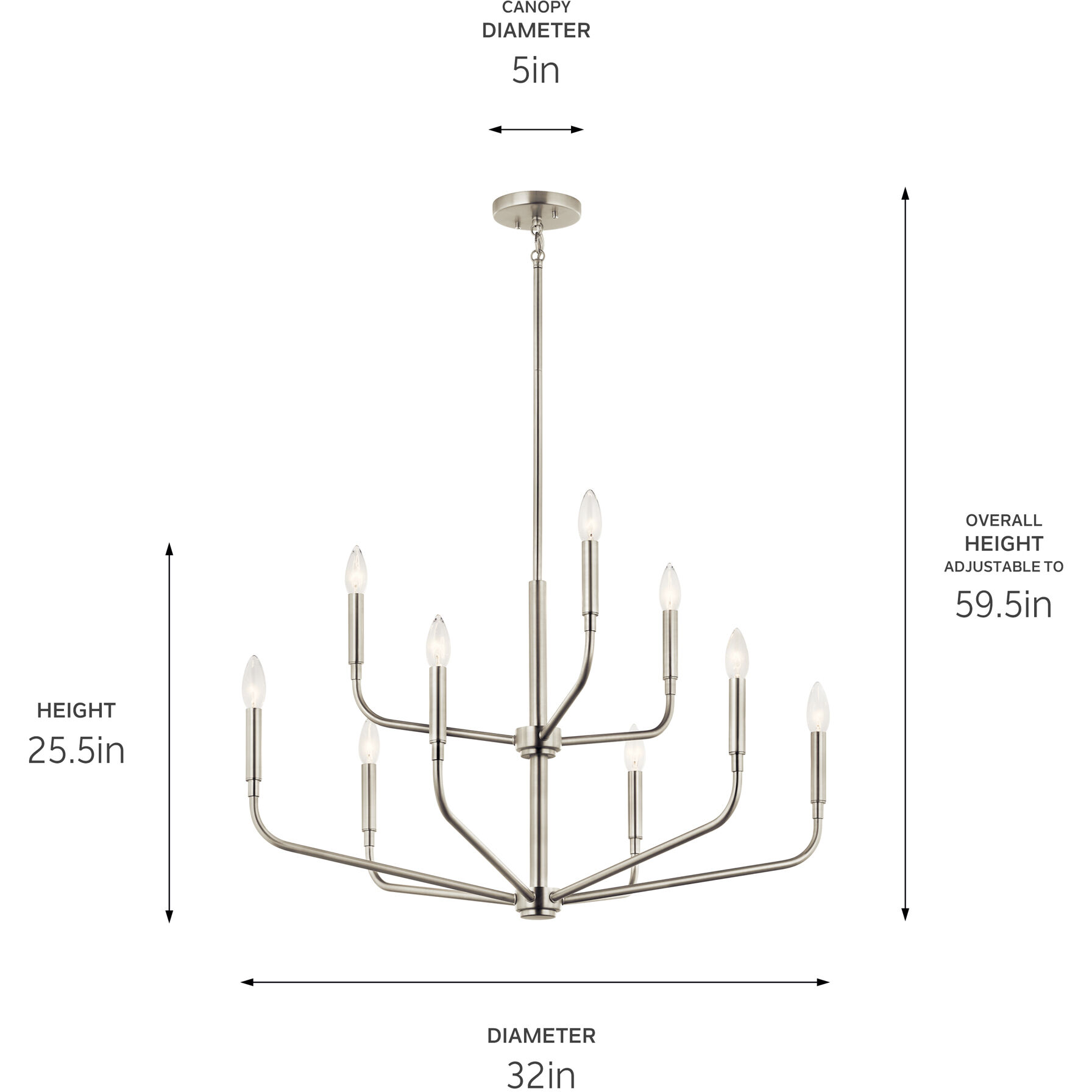 Madden 9 Light Brushed Nickel Chandelier Ceiling Light, 2 Tier