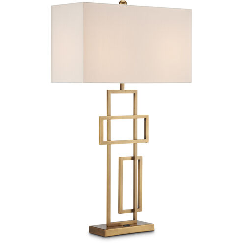Parallelogram 33.75 inch 75 watt Antique Brass and White Table Lamp Portable Light