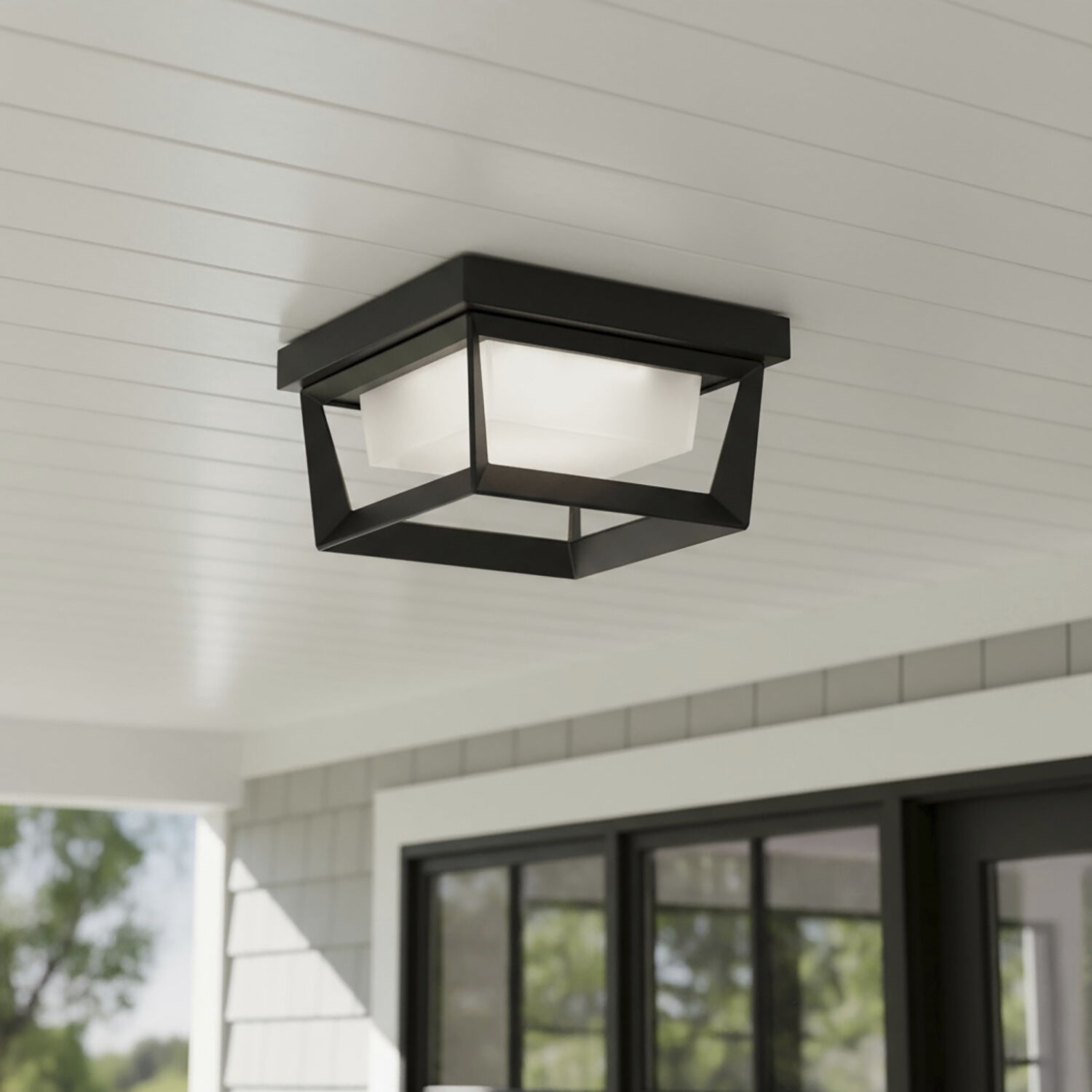 Waterbury LED 9.1 inch Black Outdoor Flush Mount, Coach Light