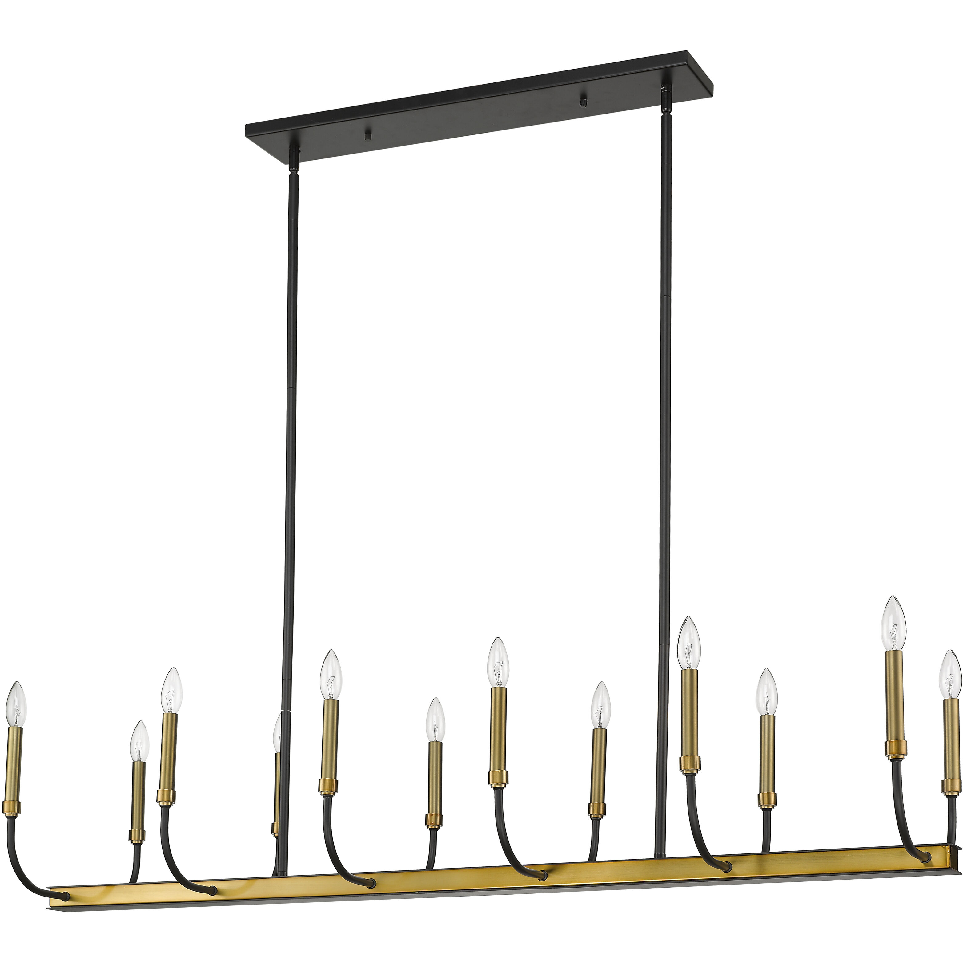 Haylie 12 Light 56 inch Matte Black and Olde Brass Linear Chandelier Ceiling Light