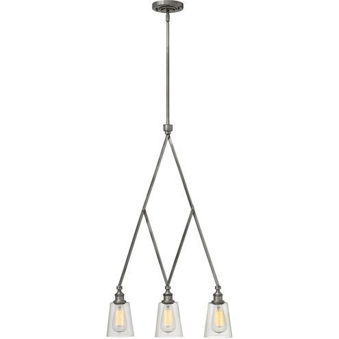 Gatsby 3 Light 20 inch Polished Antique Nickel Linear Chandelier Ceiling Light, Clear Glass