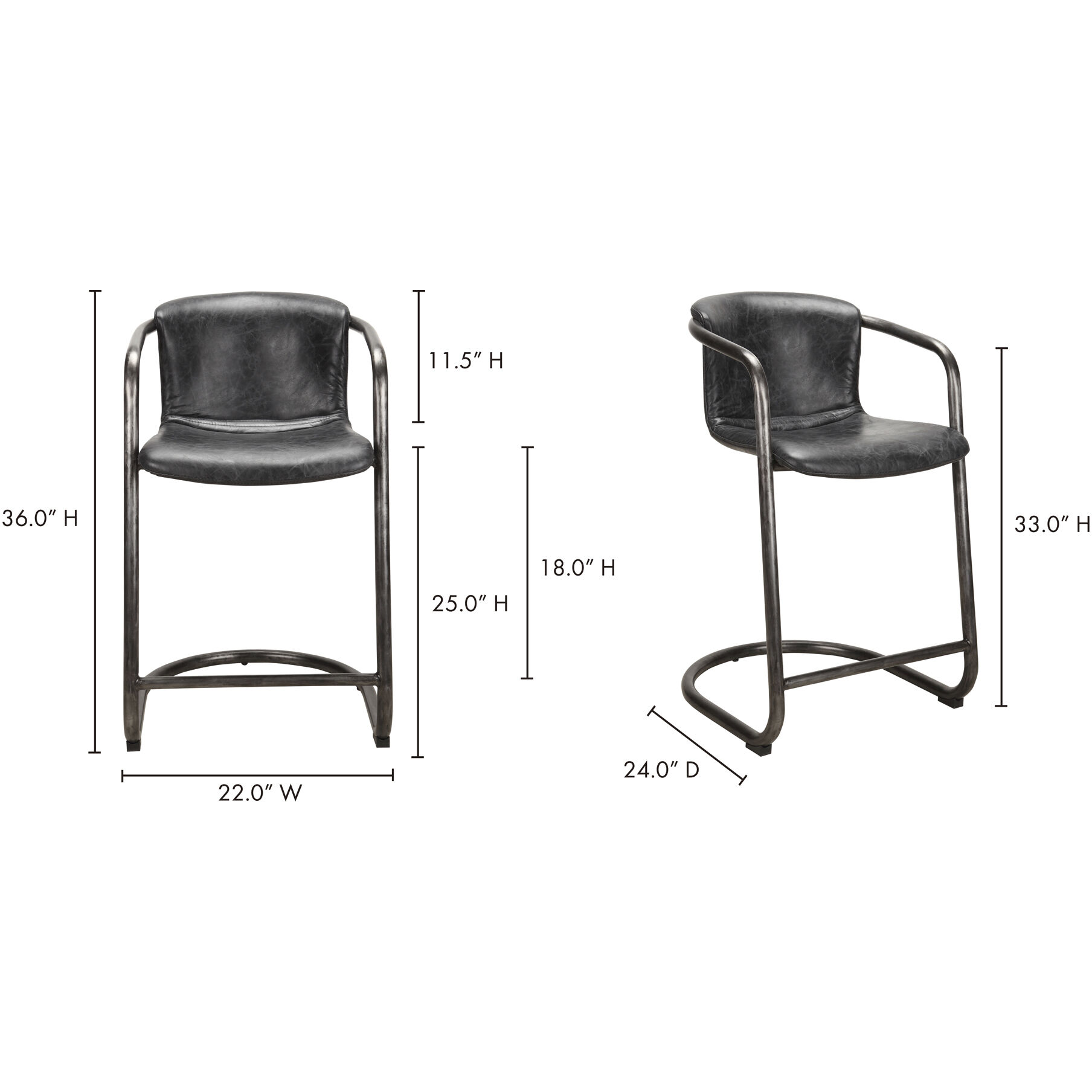 Freeman 36 inch Black Counter Stool, Set of 2