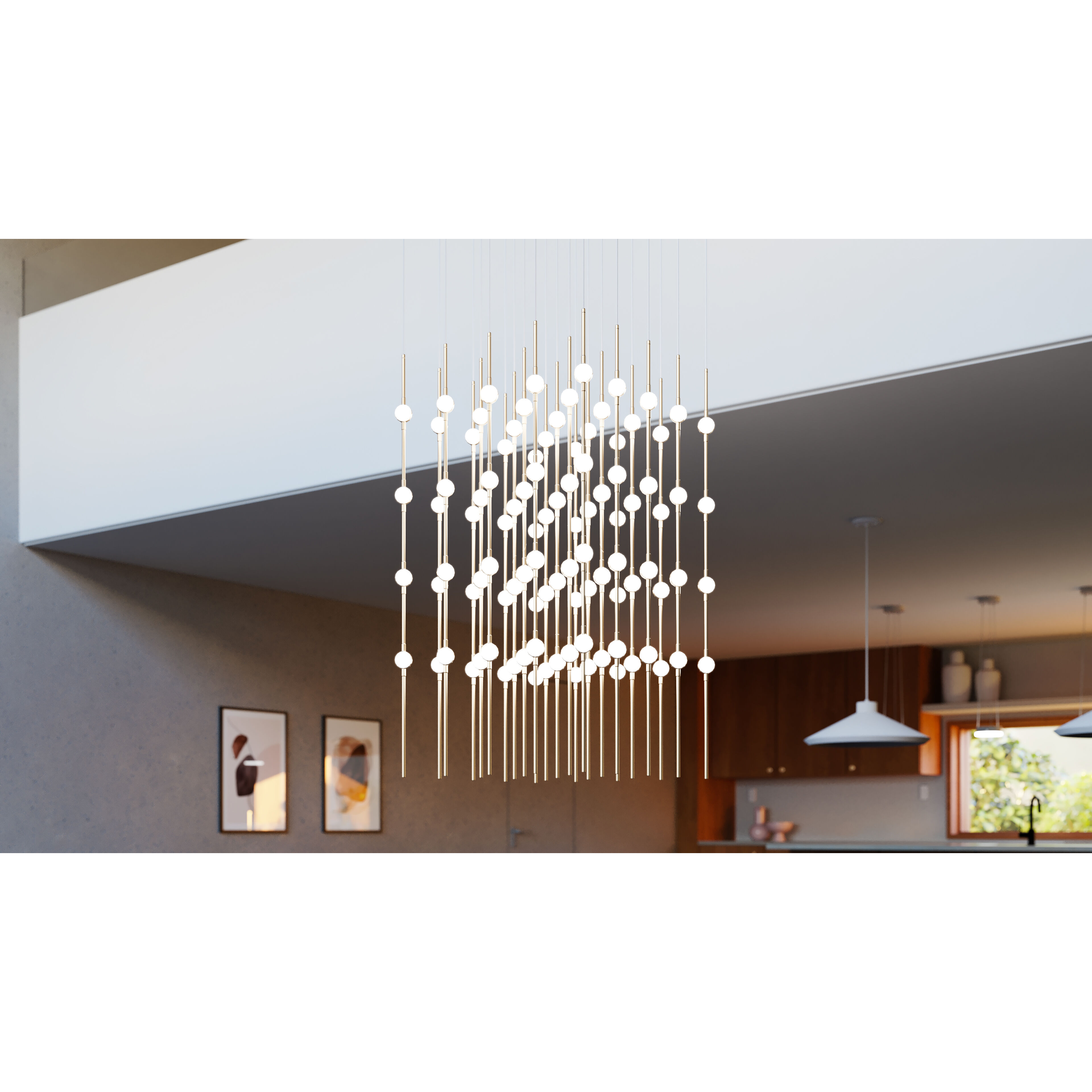 Constellation Cosmic Cube LED 20.5 inch Satin Brass Chandelier Ceiling Light in 3000K, 20 ft. Cord, White Optical Acrylic