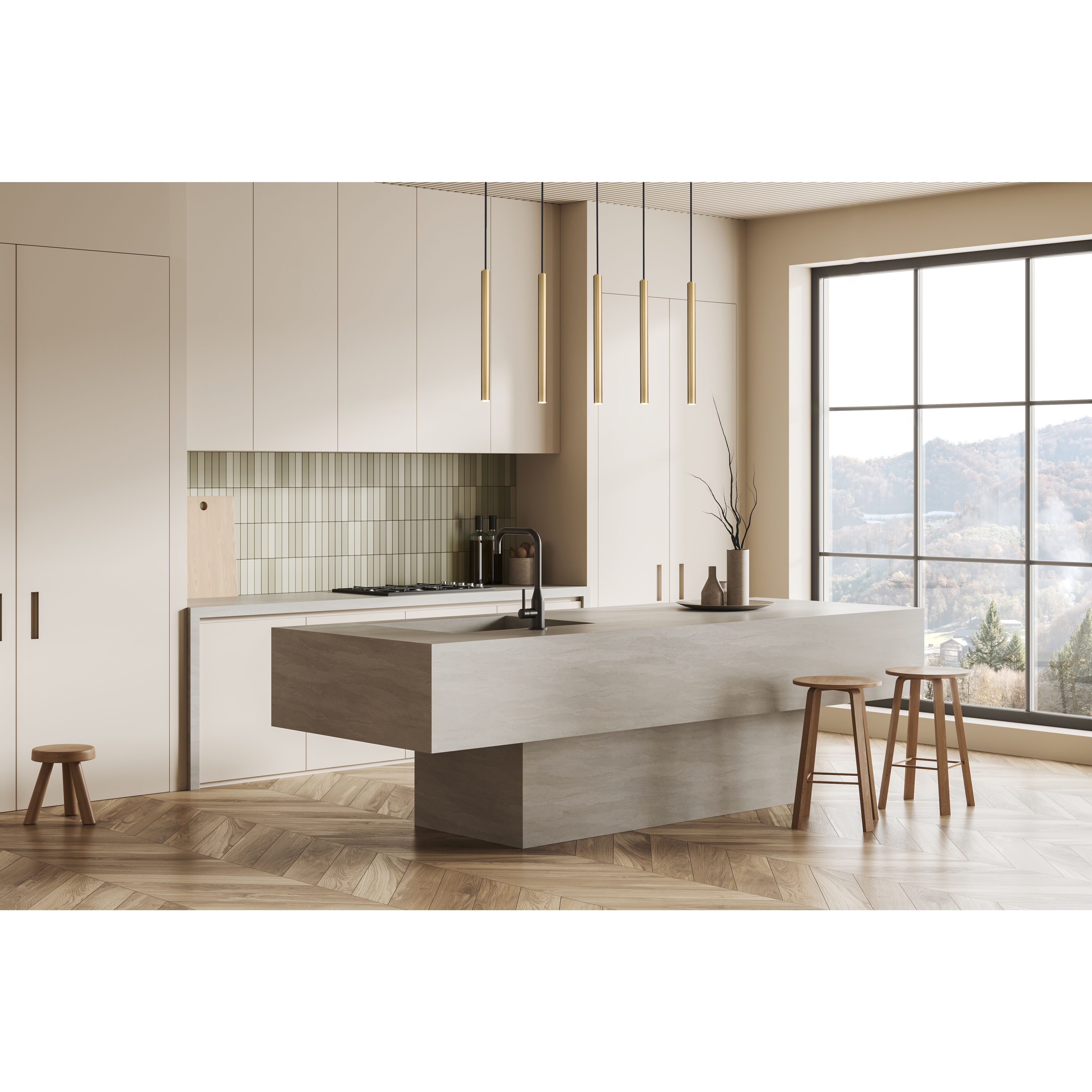 Forest Linear Chandelier Ceiling Light in Modern Gold