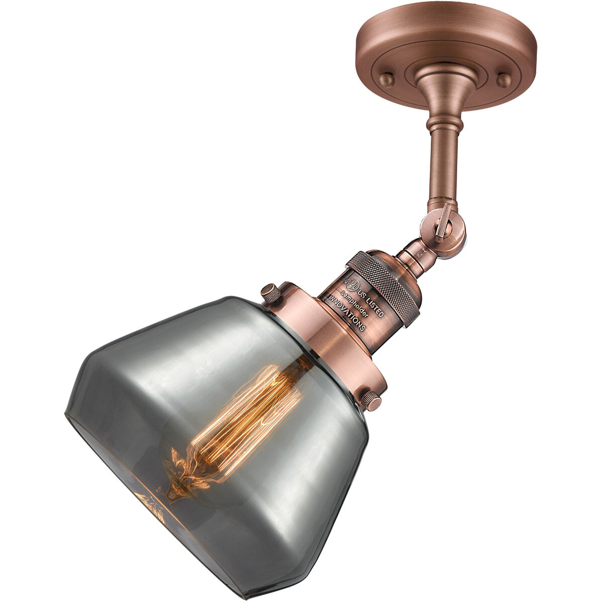 Franklin Restoration Fulton 1 Light 7 inch Antique Copper Semi-Flush Mount Ceiling Light in Plated Smoke Glass, Franklin Restoration
