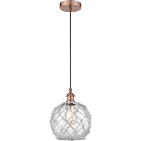 Edison Farmhouse Rope LED 8 inch Antique Copper Mini Pendant Ceiling Light