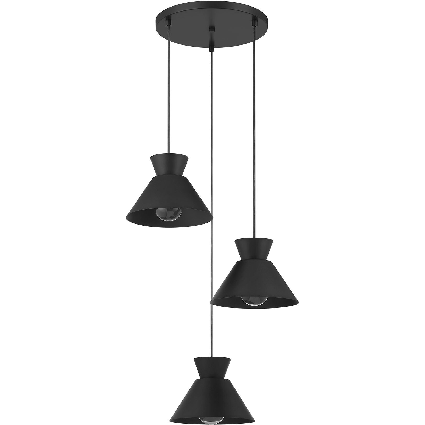 Mid-Century Modern 3 Light 19.5 inch Matte Black Multi-Point Chandelier Ceiling Light