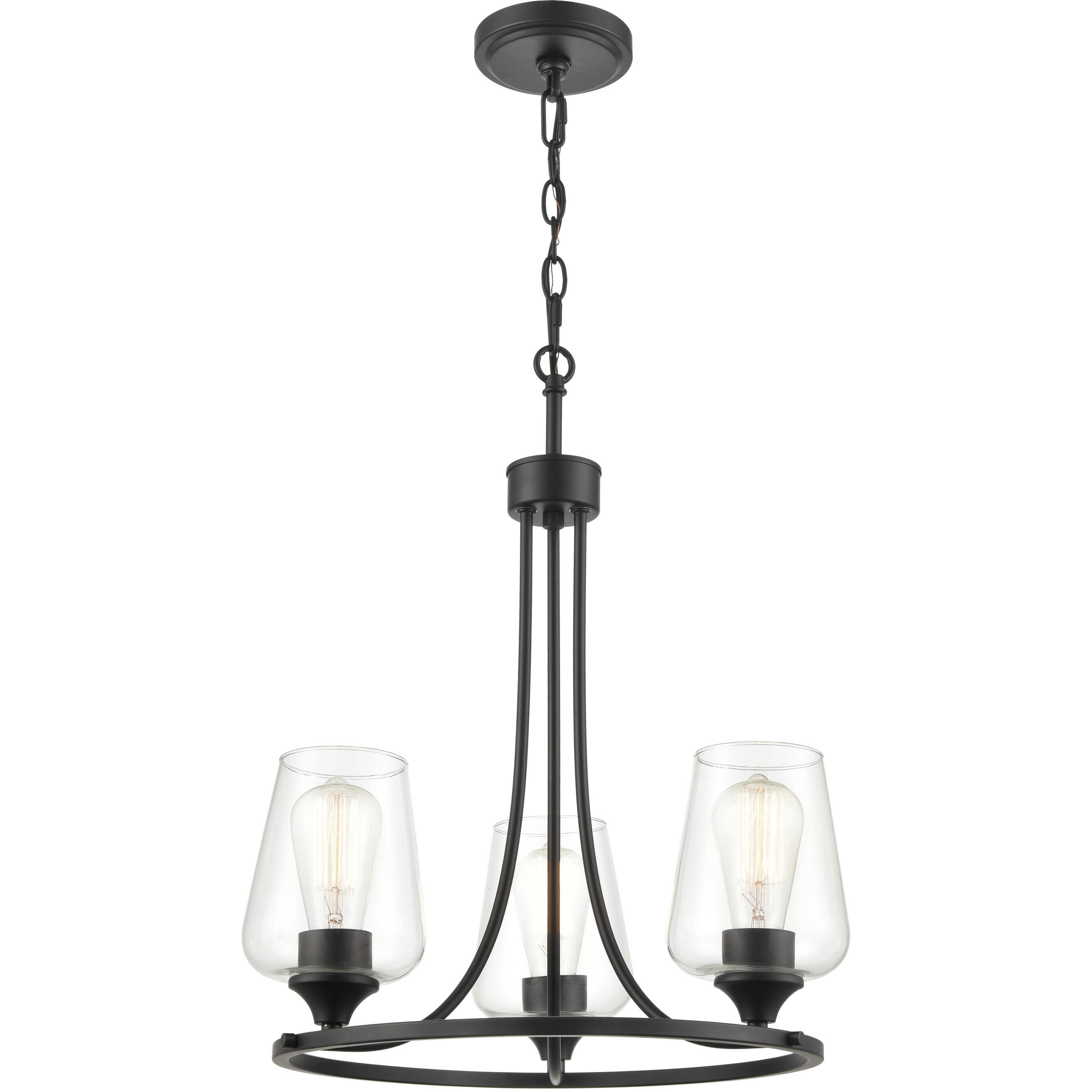 Ashford 3 Light 18 inch Matte Black Chandelier Ceiling Light