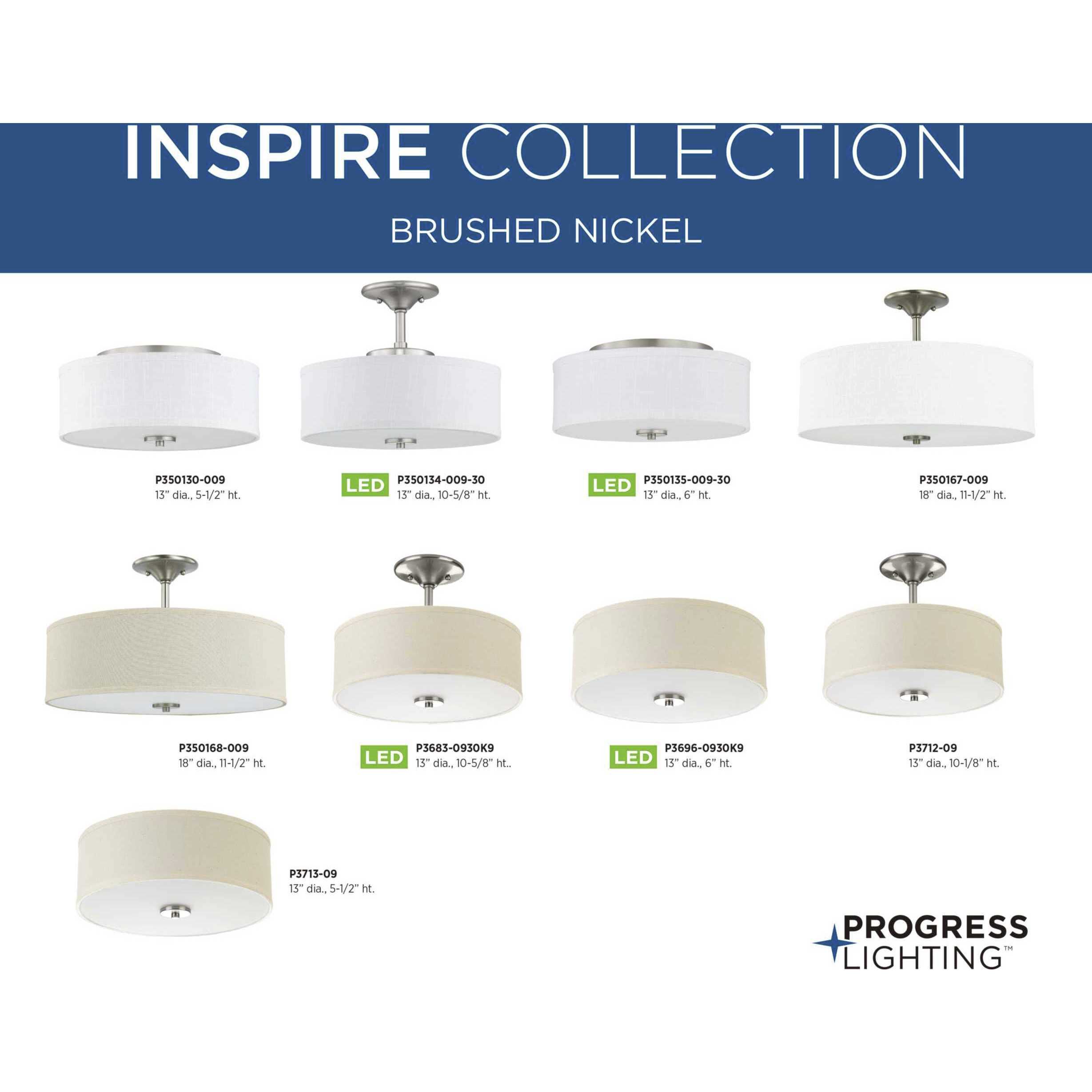 Inspire 3 Light 18 inch Brushed Nickel Semi-Flush Mount Ceiling Light