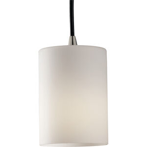 Fusion 1 Light 4 inch Brushed Nickel Pendant Ceiling Light in White Cord, Cylinder with Flat Rim, Incandescent, Opal Fusion