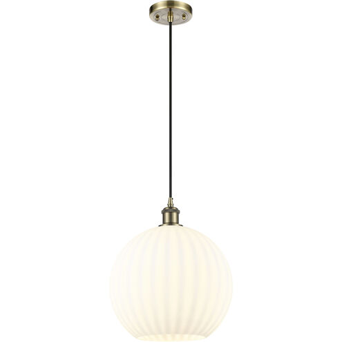 Ballston White Venetian 1 Light 12 inch Antique Brass Cord Hung Pendant Ceiling Light