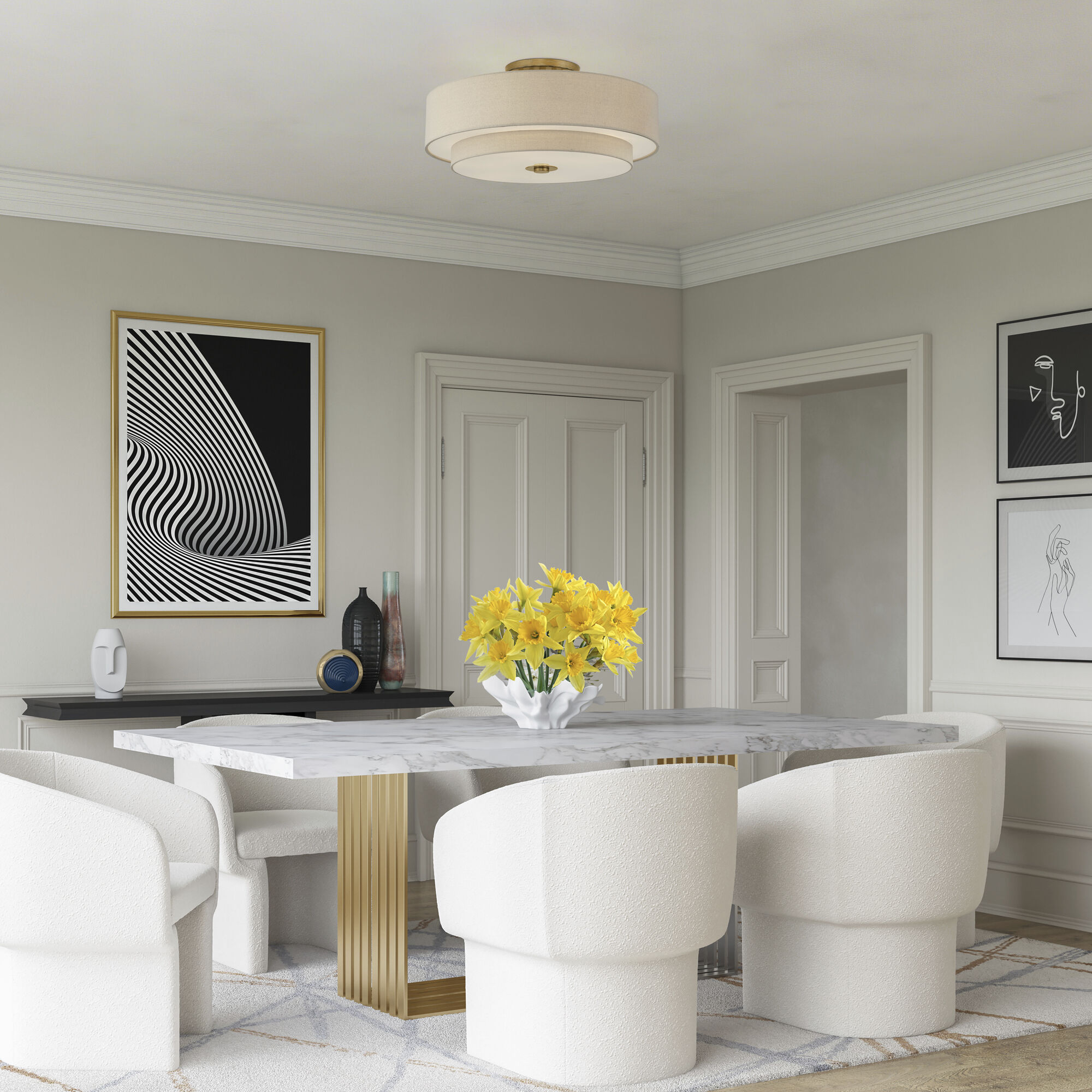 Bellingham 6 Light 30 inch Antique Gold Leaf Semi Flush Mount Ceiling Light, Extra Large