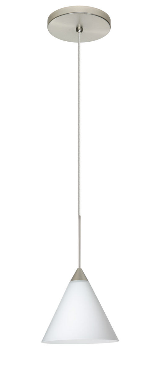 Kani 1 Light Satin Nickel Pendant Ceiling Light in Opal Matte Glass, Halogen