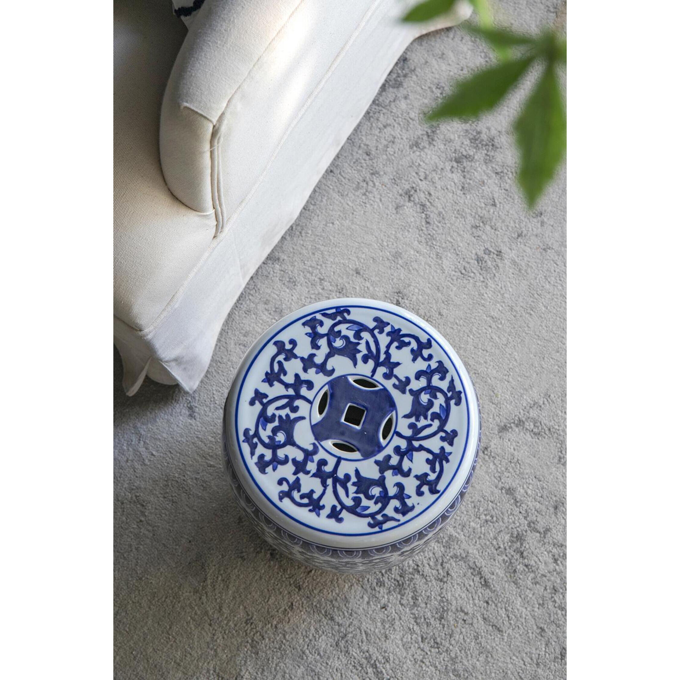 Garden 15.9 inch Blue and White Stool