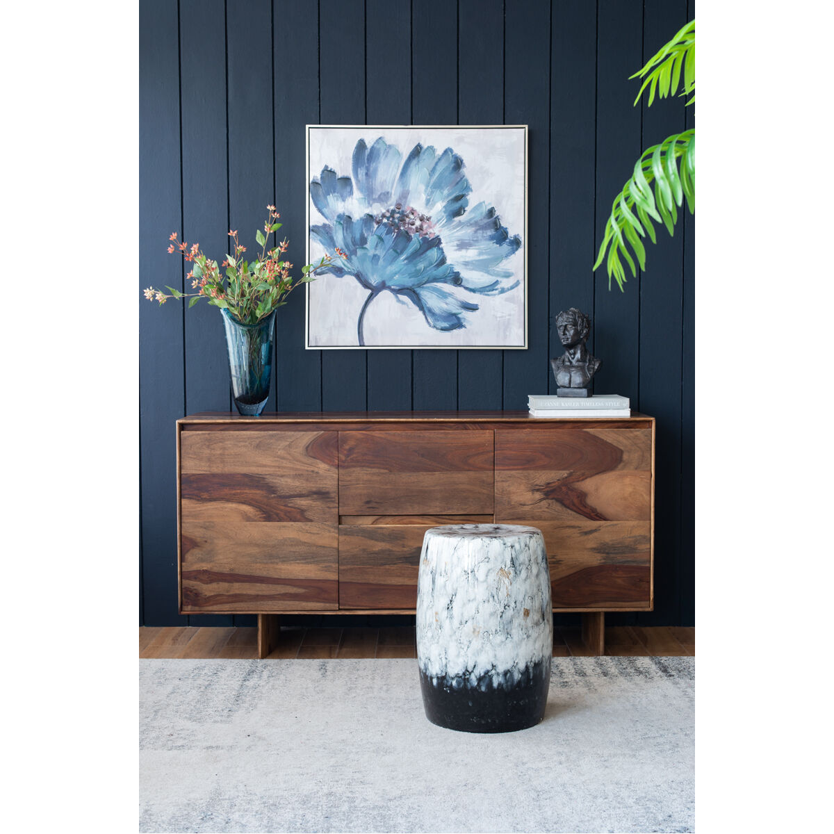 Zuri 19.7 inch Black/White Garden Stool