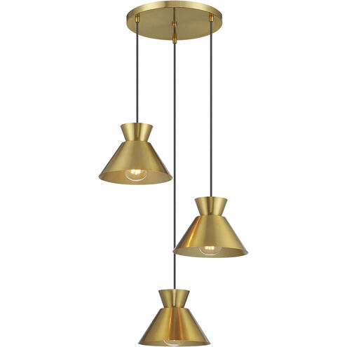 Mid-Century Modern 3 Light 19.5 inch Natural Brass Multi-Point Chandelier Ceiling Light