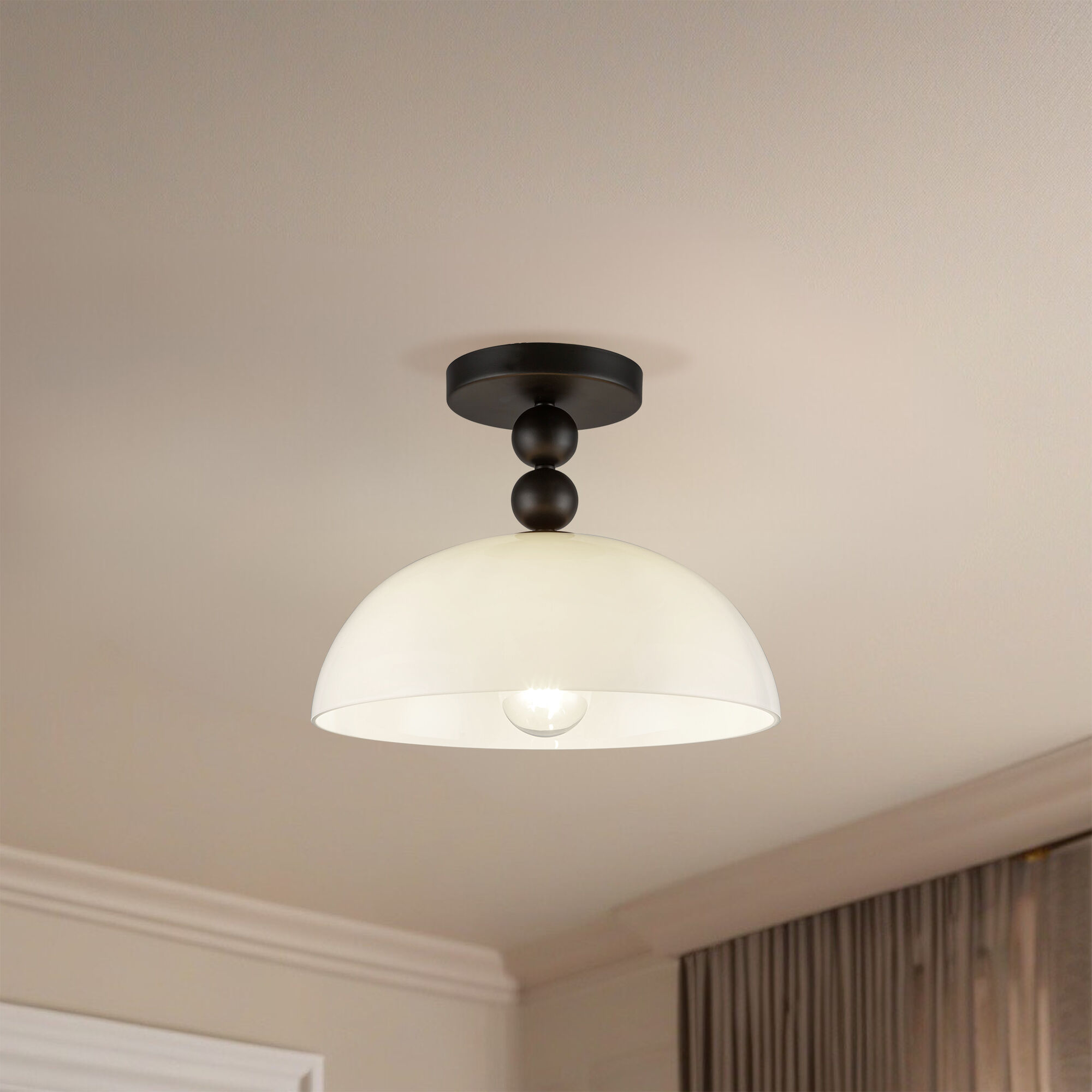 Alora Mood Paisley 1 Light 11.88 inch Matte Black/Glossy Opal Glass Semi-Flush Mount Ceiling Light