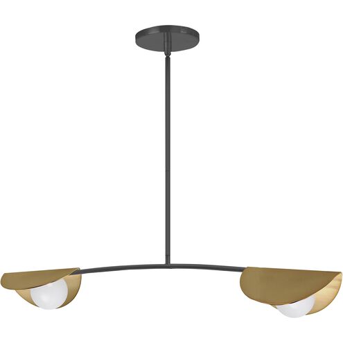 Emma 2 Light 34 inch Matte Black with Aged Brass Horizontal Pendant Ceiling Light
