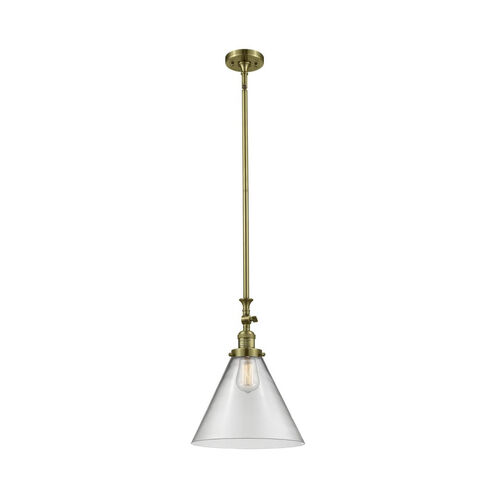 Franklin Restoration X-Large Cone LED 12 inch Antique Brass Mini Pendant Ceiling Light in Clear Glass, Franklin Restoration