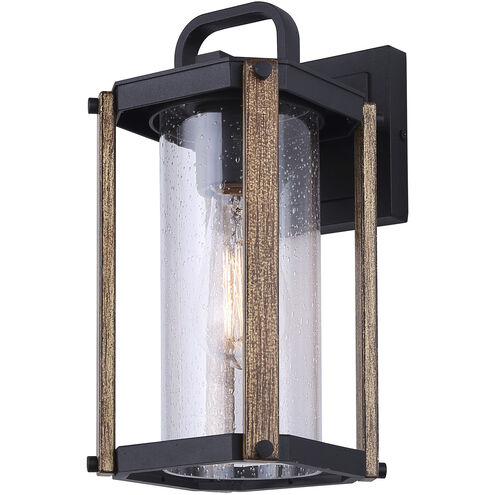 Aki 1 Light 12 inch Black and Wood Outdoor Wall Lantern