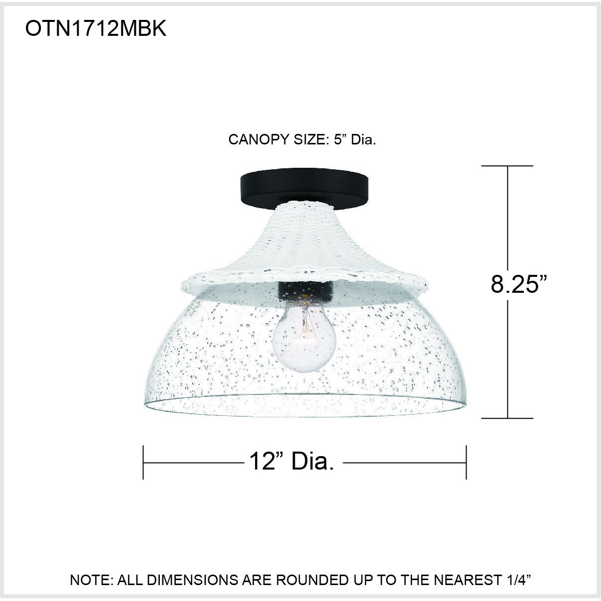 Otten 1 Light 12 inch Matte Black Semi-Flush Mount Ceiling Light