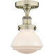 Olean 1 Light 6.5 inch Antique Brass Semi-Flush Mount Ceiling Light in Matte White Glass