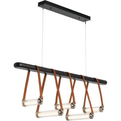 York LED 52 inch Black and Polished Nickel Linear Pendant Ceiling Light in Leather Chestnut/Black Wood, Black/Polished Nickel