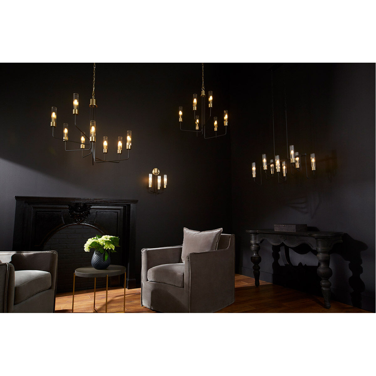 Helix 6 Light 28 inch Noir with Aged Brass Chandelier Ceiling Light
