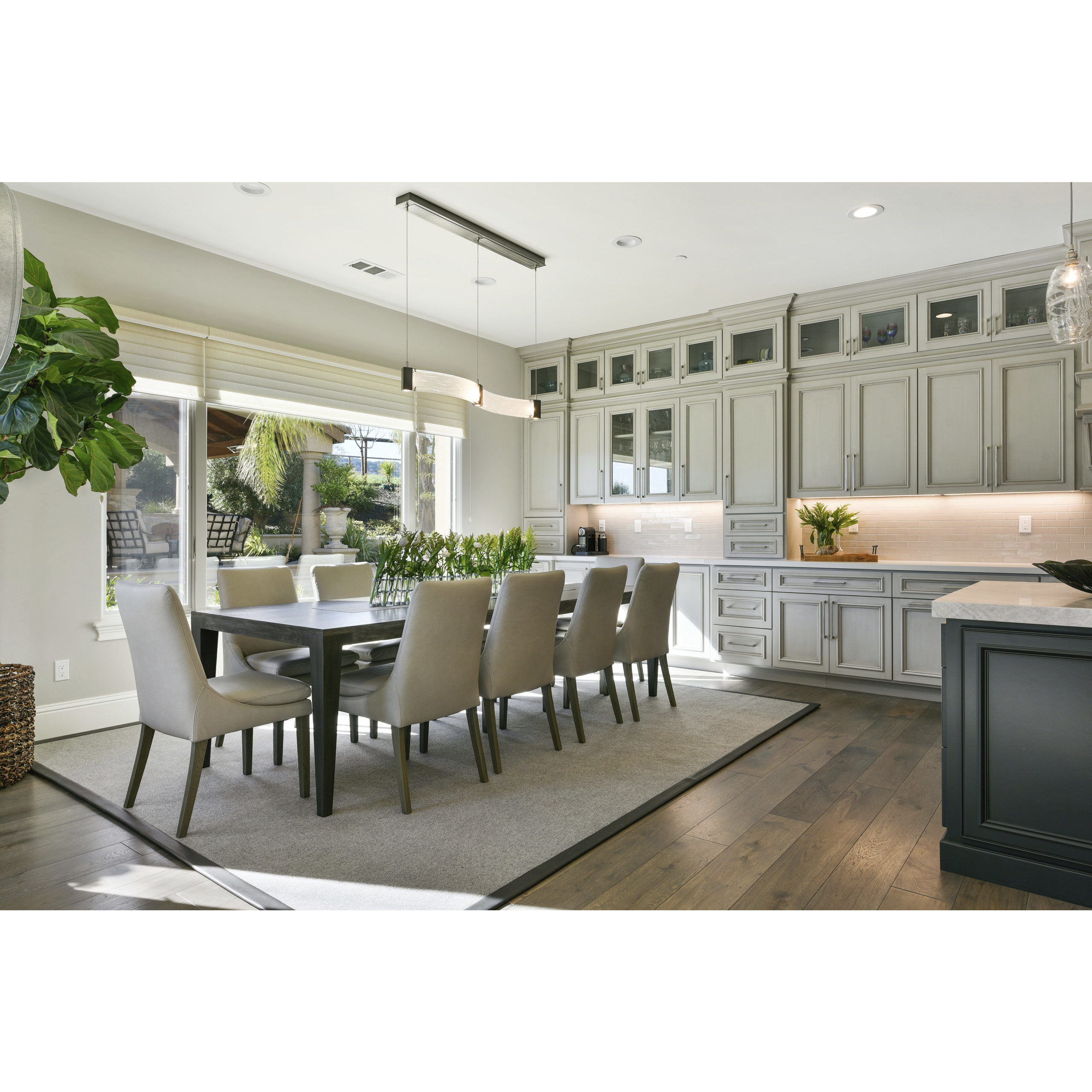 Parallel LED 48 inch Classic Silver Linear Pendant Ceiling Light in 3000K LED, Clear Granite, Curved