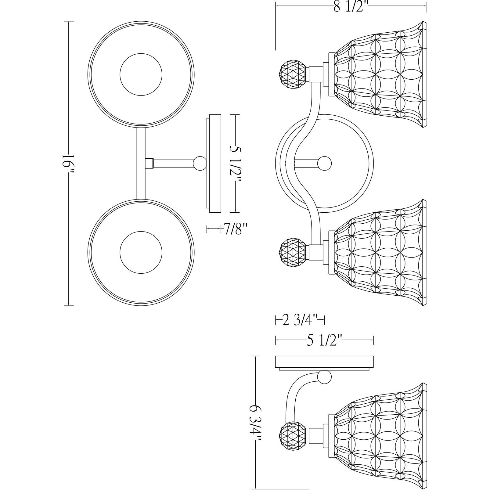 Birone 2 Light 16 inch Polished Nickel Bathroom Vanity Light Wall Light