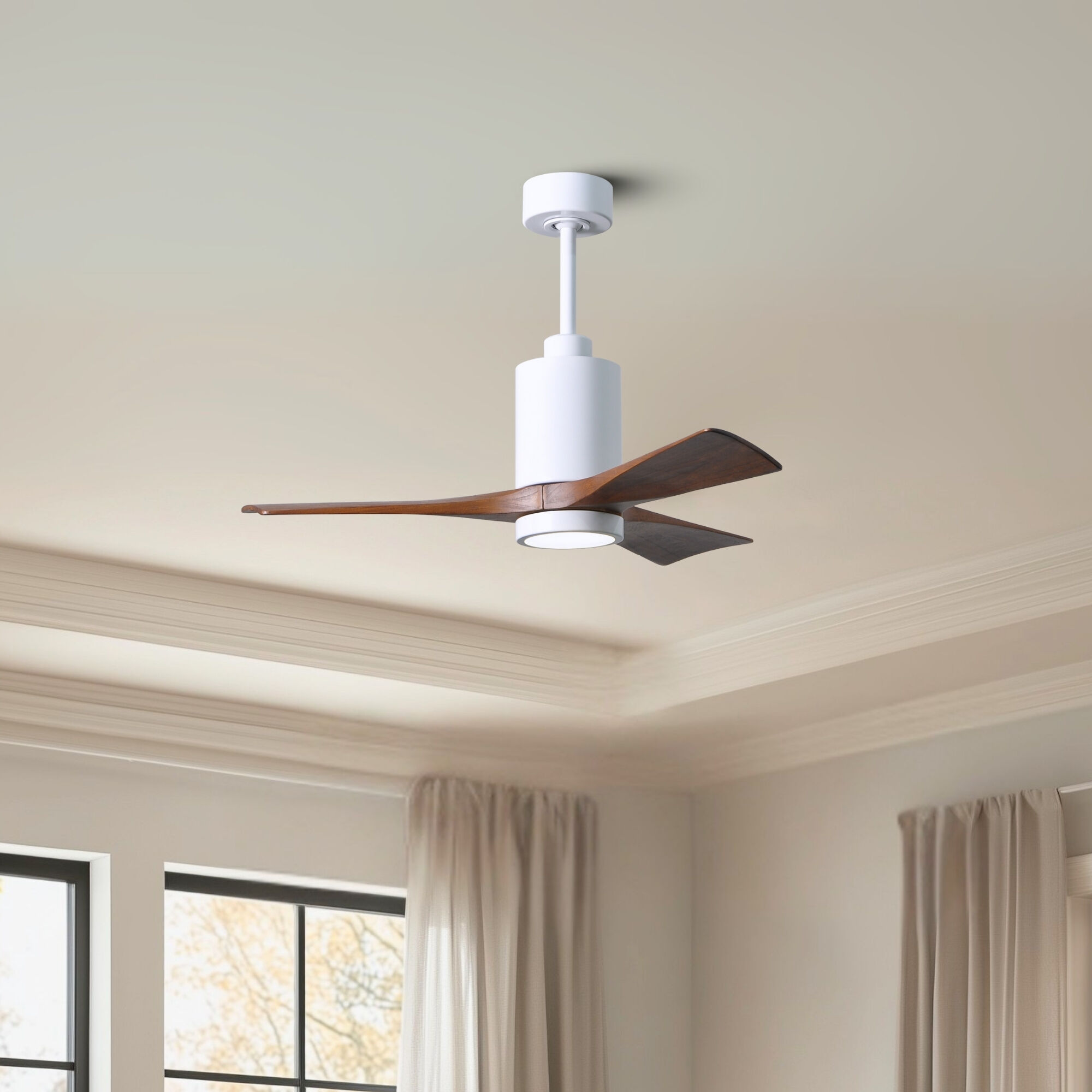 Atlas Patricia-3 42 inch Gloss White with Walnut Tone Blades Ceiling Fan, Atlas