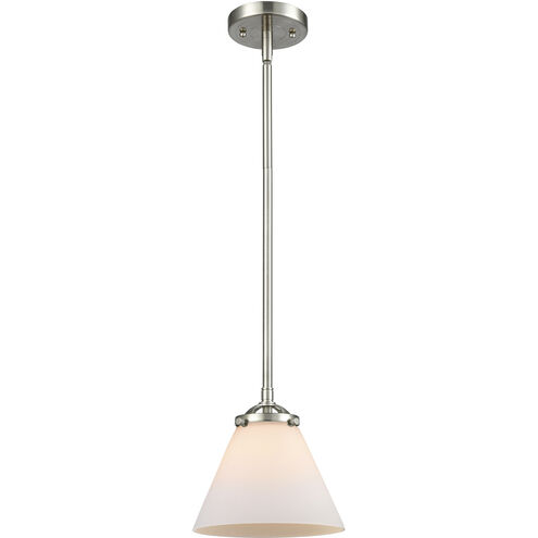 Nouveau Cone LED 7.75 inch Brushed Satin Nickel Mini Pendant Ceiling Light in Matte White, Nouveau