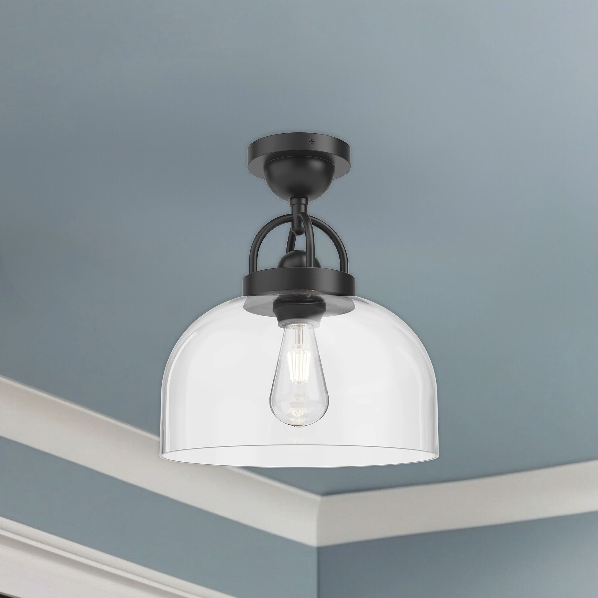 Alora Mood Lancaster 1 Light 11.5 inch Matte Black Semi-Flush Mount Ceiling Light