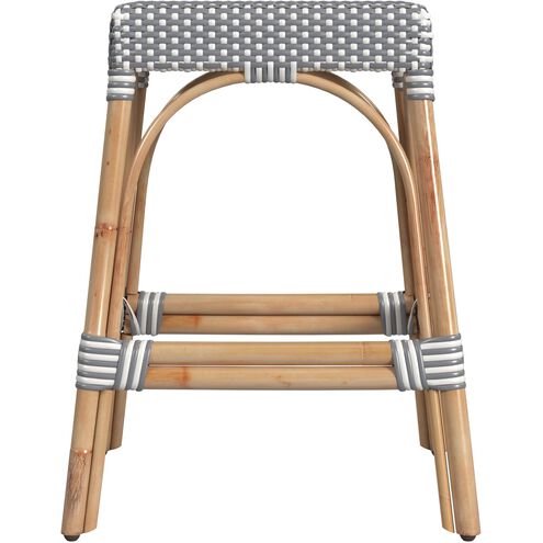 Robias Rectangular Rattan 24.5" Counter Stool in White and Gray Dot