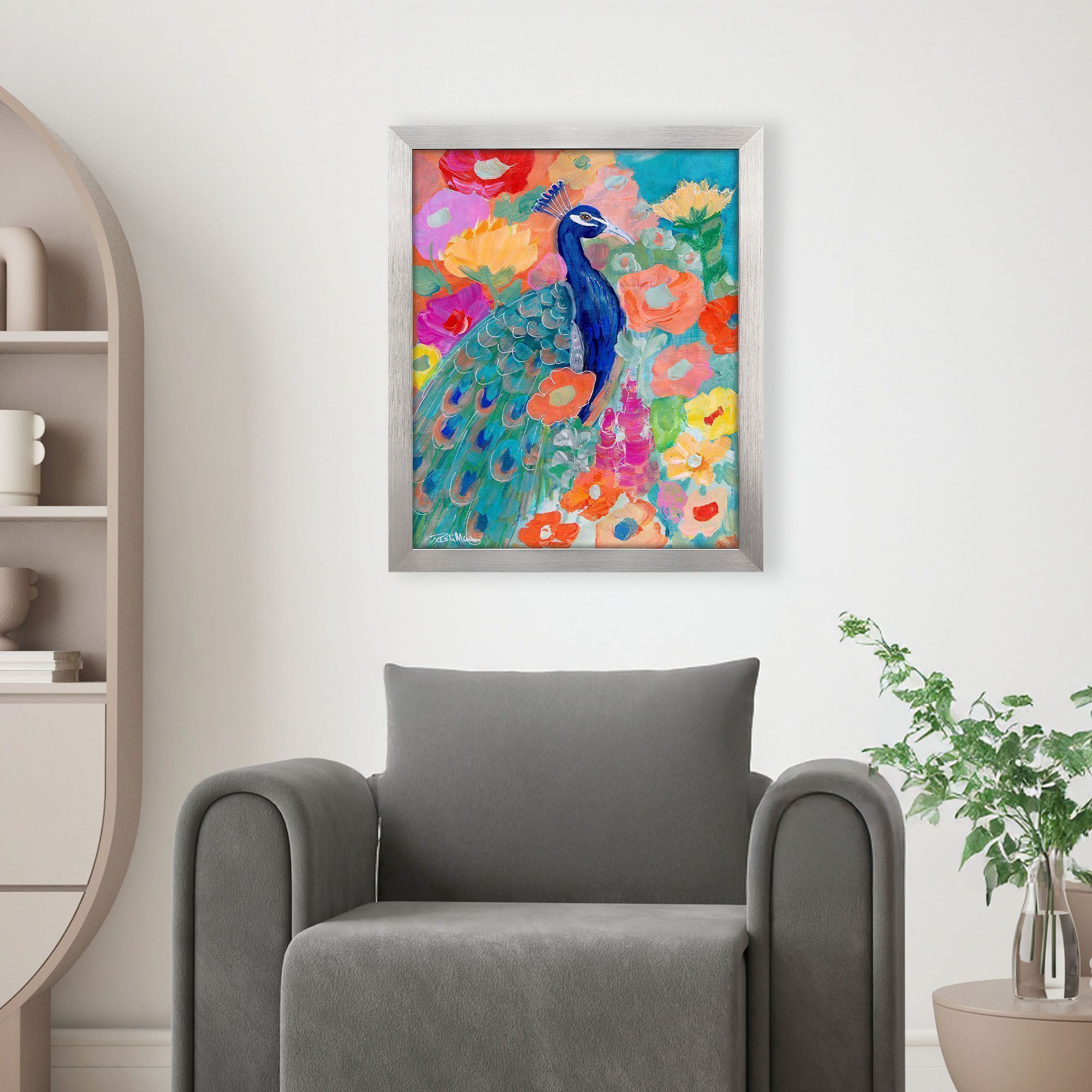 Floral Peacock 32 X 26 inch Non-Glass Framed Art, Propac