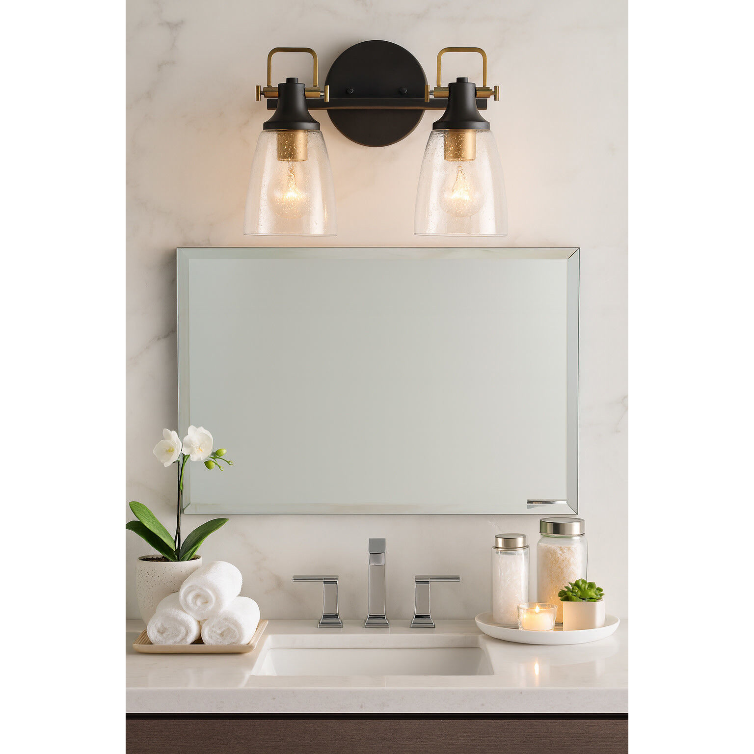 Easton 2 Light 14.5 inch Black with Heritage Brass Vanity Light Wall Light