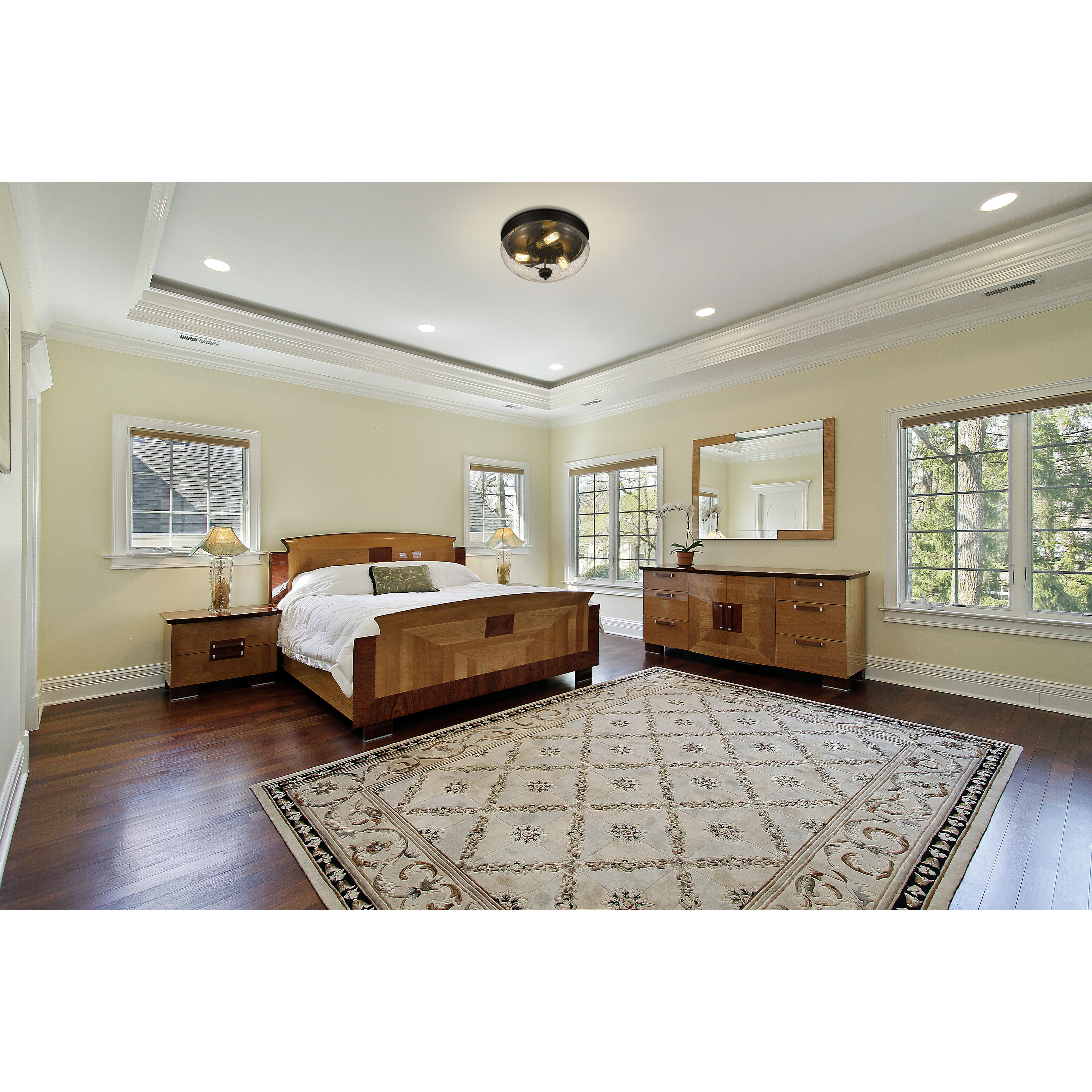 Amon 3 Light 15 inch Matte Black Flush Mount Ceiling Light in 6, Matte Opal Glass